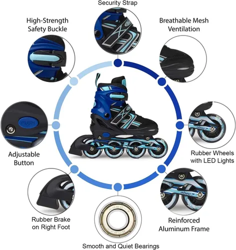 Vista 8 de Xino Sports Patines en línea para niños y niñas – Patines ajustables con ruedas iluminadas LED – Patines juveniles para interiores y exteriores