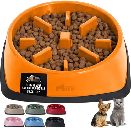 Vista 23 de GORILLA GRIP® Cuencos patentados de alimentación lenta sin BPA, juguete interactivo para perros y gatos, enriquecimiento de entrenamiento Beige