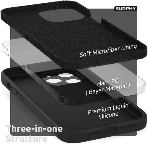 Vista 5 de SURPHY Funda compatible con iPhone 13 Pro Max con protector de pantalla, (protección de cámara + forro de microfibra suave), funda de silicona Negro