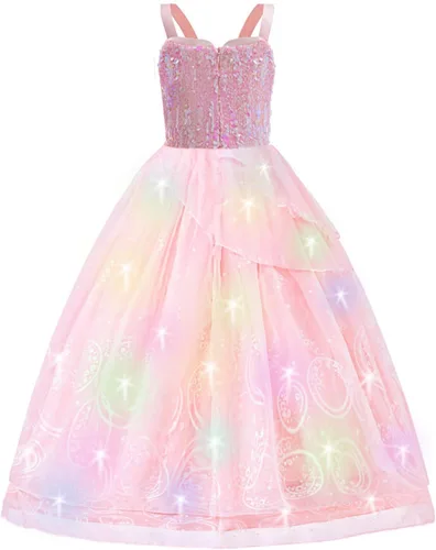 Vista 2 de SZ-TONDA Vestido de Bruja Rosa Iluminado para Niñas - Ropa de Cosplay para Fiesta de Halloween Infantil