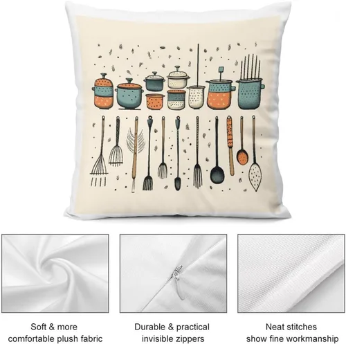 Vista 6 de Lindas fundas de almohada de terciopelo con estampado de olla y utensilios de cocina, 12 x 12 pulgadas, protector de almohada para el hogar, patio