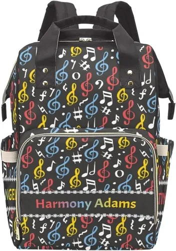 Vista 11 de Mochila para pañales personalizada, regalo con nombre, notas musicales, estrellas, azul oscuro, bolsa de viaje versátil: gran capacidad y múltiples