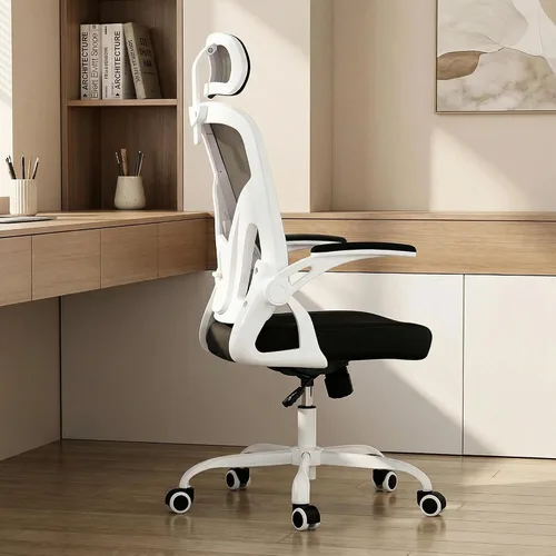 Vista 8 de Silla giratoria ergonómica de oficina con reposacabezas ajustable 3D y soporte lumbar, silla de escritorio con respaldo alto con brazos abatibles