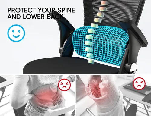 Vista 5 de TRALT Silla de oficina – Silla de oficina ergonómica con soporte trasero, sillas de escritorio de oficina en casa, asiento ancho de 330 libras, Negro