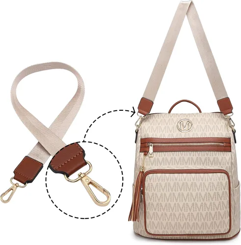 Vista 3 de MKP COLLECTION Mochila de moda para mujer, bolsa convertible grande para mujer, mochila de viaje, bolsa de hombro, juego de 2 piezas con borla, Beige
