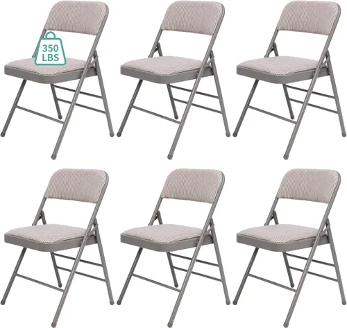 Vista 6 de Paquete de 6 sillas plegables con cojín acolchado de tela, juego de sillas de comedor de tela, sillas plegables apilables portátiles para interiores