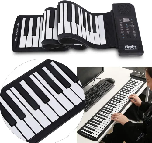 Vista 9 de Piano enrollable, portátil de 61 teclas enrollables, de silicona suave, flexible, teclado electrónico, para el hogar, escuela, para regalo