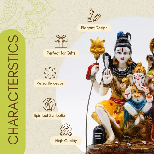 Vista 4 de Vedic Charya - Ídolo Shiv Parivar de 8 pulgadas Hecho a mano de poliresina Shiva Parvati y estatua del Señor Ganesha escultura de Dios para templo