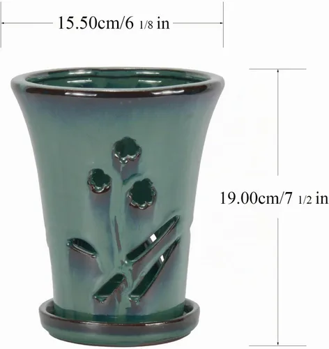 Vista 5 de W&W Orchid Pot with Holes and Saucer for Repotting, 6 x 7 Inch, Green Verde