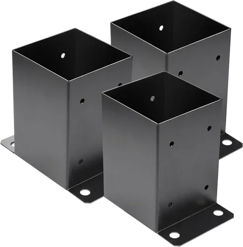 Vista 10 de Base de poste de 4 x 4, 2 piezas, tamaño interior de 3.6 x 3.6 pulgadas, soportes de poste de metal resistente con recubrimiento en polvo negro