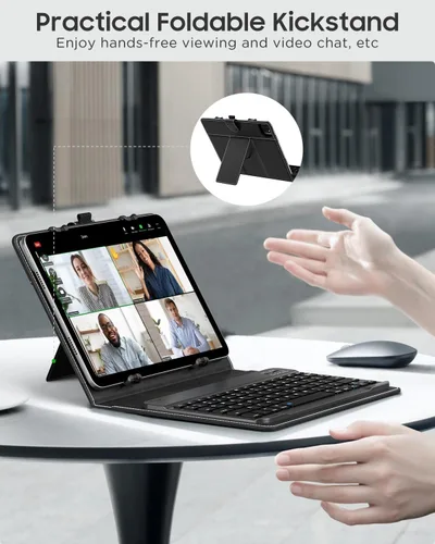 Vista 2 de MoKo Funda universal para tablet con teclado QWERTY para tablet de 9", 9.7", 10.1", 10.2", 10.4", 10.5", 10.9", con teclado Bluetooth inalámbrico
