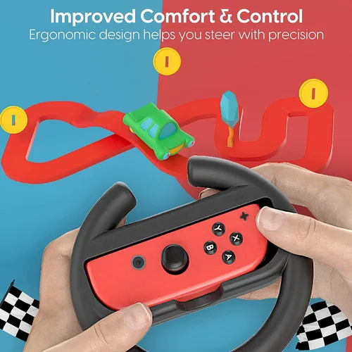 Vista 4 de TALK WORKS Nintendo Switch Racing Wheel Controllers For Joy-Con - Gaming Accessory Driving Grip Compatible w Switch OLED Black Pack of 2