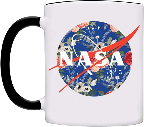 Vista 2 de Lunar NASA Floral Color Taza De Café 0150-Negro