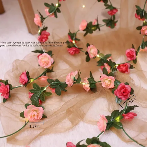 Vista 3 de Fielegen Guirnalda de luces artificiales de 30 LED, funciona con pilas de 9.84 pies de rosa de vid de hadas para el día de San Valentín, boda