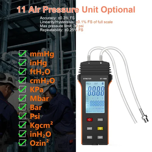 Vista 5 de BTMETER Kit de anemómetro y manómetro de doble puerto Pro CFM - 12 unidades Amarillo claro