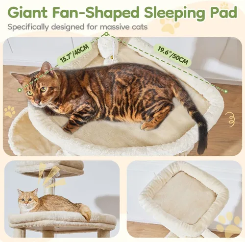 Vista 3 de Taoqimiao Árbol para gatos de 72 pulgadas para gatos grandes, torre alta de varios niveles, condominio ampliado para gatos con tabla de rascar