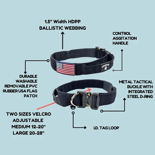 Vista 2 de Collar táctico para perro con asa, nailon resistente de 1.5 pulgadas de grosor, hebilla de liberación rápida de metal de estilo militar y anillo