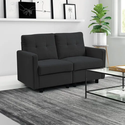 Vista 13 de Sofá seccional modular de 3 plazas, sofá tapizado espacio pequeño del brazo de lino Gris claro