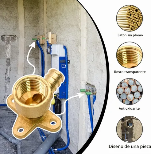 Vista 3 de Paquete de 5 accesorios de codo de oreja, PEX 1/2" x 1/2" NPT hembra adaptador roscado de crimpado, latón, puerto completo para tuberías PEX
