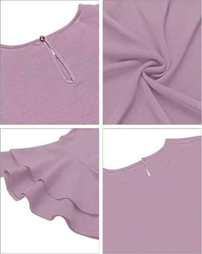 Vista 3 de luvamia Blusa casual de manga acampanada de 34 con cuello redondo para mujer