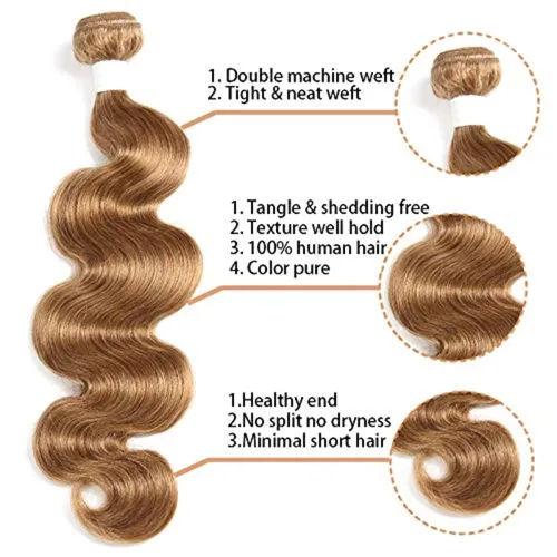 Vista 3 de X-TRESS Paquetes de cabello humano ondulado 10A, rubio miel, extensiones de cabello Remy ondulado, extensiones de cabello Remy de tejido rápido