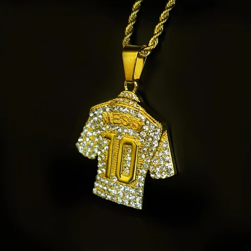 Vista 4 de LOK68 Collar con colgante de jersey de fútbol americano helado para hombres y niños, número 7número 10número 12cuello de jersey, hiphop CR7 Mes-si