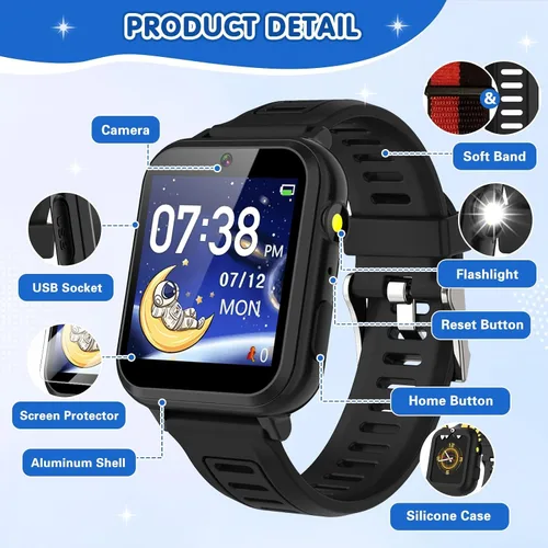 Vista 6 de MOFGDNI Reloj inteligente para niños con 39 juegos, pantalla táctil, cámara, video, reproductor de música, podómetro, calculadora, calendario