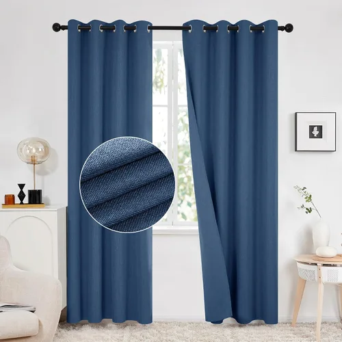 Vista 12 de Deconovo - Cortinas opacas 100% ligeras de lino sintético para dormitorio, cortinas térmicas aisladas para reducir el ruido para comedor, sala