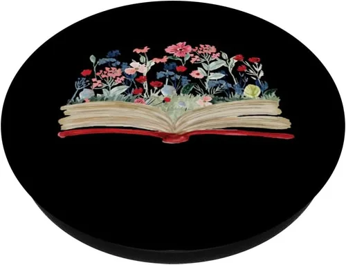 Vista 2 de Regalo de lector ávido de ratones de biblioteca de flores, diseño floral de lectura de libros Nerd PopSockets estándar PopGrip