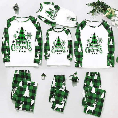 Vista 4 de Pijamas de Navidad a juego 2023 para la familia, de manga larga, con estampado de letras, pantalones modernos y familiares de Navidad