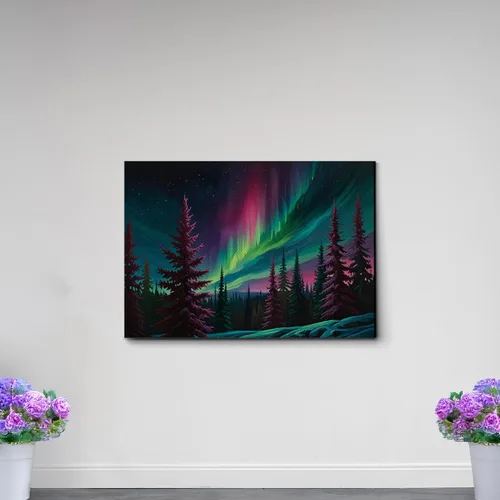 Vista 4 de Aurora Borealis, Northern Lights Art, framed canvas print, snow capped mountain landscape art, synthwave vaporwave, Decor Canvas, Print