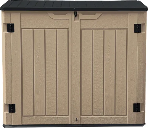 Vista 7 de DWVO Cobertizo de almacenamiento horizontal resistente a la intemperie para exteriores, capacidad de 35 pies cúbicos, con cerradura e impermeable