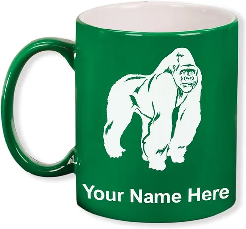 Vista 13 de LaserGram Taza de café redonda de cerámica de 11 oz, gorila, grabado personalizado incluido (blanco)
