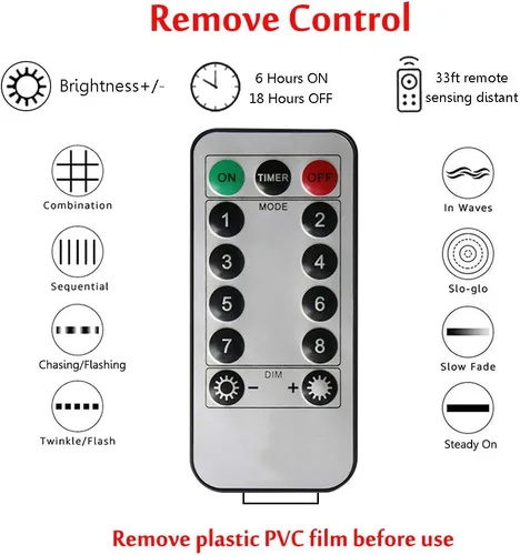 Vista 6 de Guirnalda de 200 luces LED de Navidad con control remoto, 8 modos de luces parpadeantes USB impermeables para patio, hogar, jardín, decoración