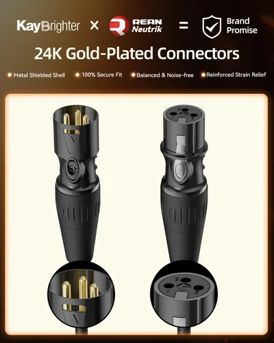 Vista 3 de XLR Cables de 3.3 pies, cable de micrófono profesional sin ruido, conectores dorados Rean-Neutrik, cable de micrófono equilibrado, 99.99% OFC, cable