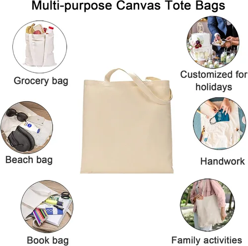 Vista 9 de FunisFun Paquete de 12 Bolsas de Lona en Blanco a Granel Bolsas de Compras Reutilizables para Supermercado para Manualidades con una Hoja de Teflón