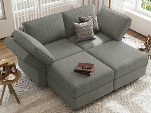 Vista 13 de Belffin - Sofá seccional modular con cama oculta, sofá seccional convertible para sala de estar. Sofá color gris claro