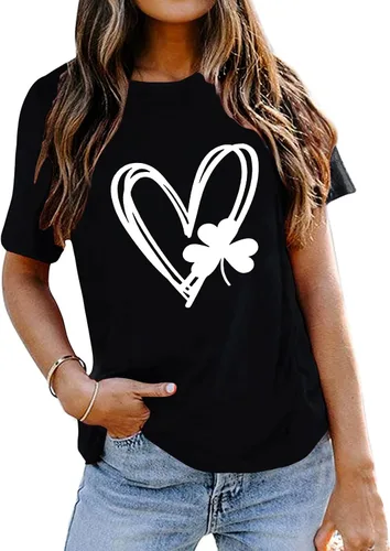 Vista 4 de Blusas de manga corta con cuello redondo para mujer, de ajuste clásico, transpirable, con estampado del día de San Patricio