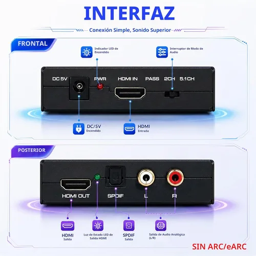 Vista 3 de J-Tech Digital Premium Quality 1080P HDMI a HDMI + Audio (SPDIF + RCA estéreo) Convertidor y extractor de audio (JTDAT5CH)