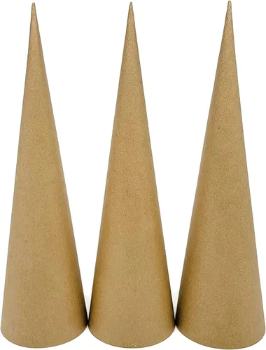 Vista 17 de Paper Mache Cone - Paquete variado de 3 unidades, 13.75 x 5, 10.63 x 4, 7 x 3 pulgadas.