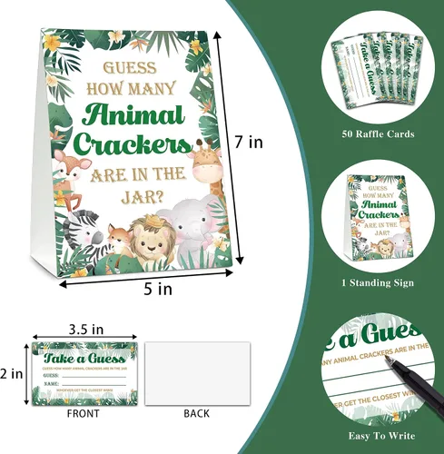 Vista 2 de Juego de baby shower, Safari Find How Many Animal Crackers para baby shower, recuerdo de fiesta de revelación de género de la selva
