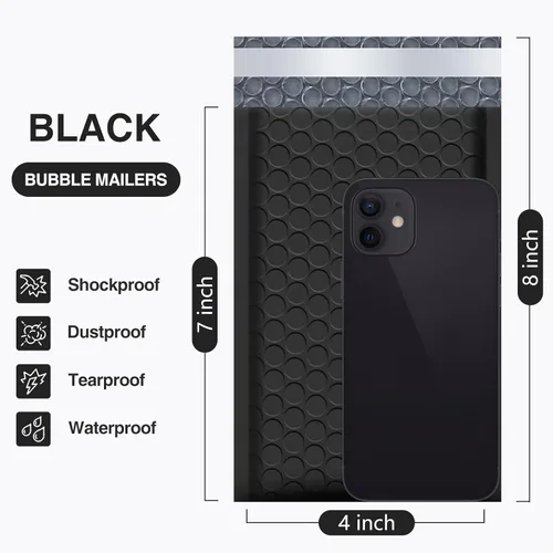 Vista 2 de UCGOU Sobres de burbujas de 4 x 8 pulgadas, color negro, paquete de 100 sobres acolchados de polietileno para pequeñas empresas, paquetes de correo