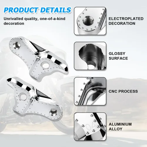 Vista 2 de Kit de bloques de bajada trasera de motocicleta de 2 pulgadas para Harley Davidson Touring Street Glide 2002-2023 (cromado)