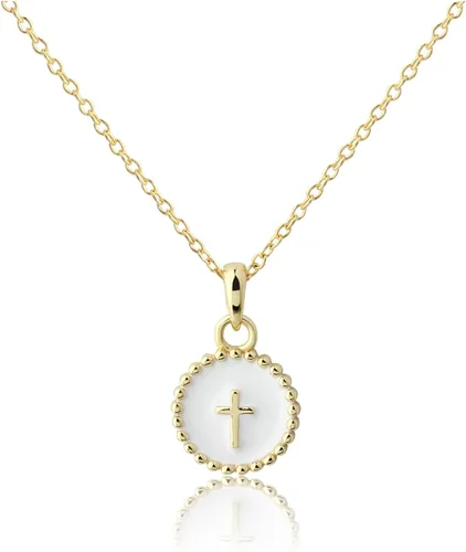 Vista 7 de Cherished Moments Collar de cruz delicada, plata 925 chapada en oro de 14 Dorado-14
