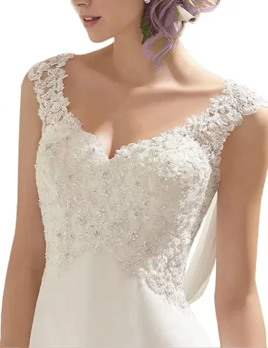 Vista 4 de Vestidos de novia de playa simples con tirantes delgados, vestidos de novia con cuello en V, vestido de noche para novia