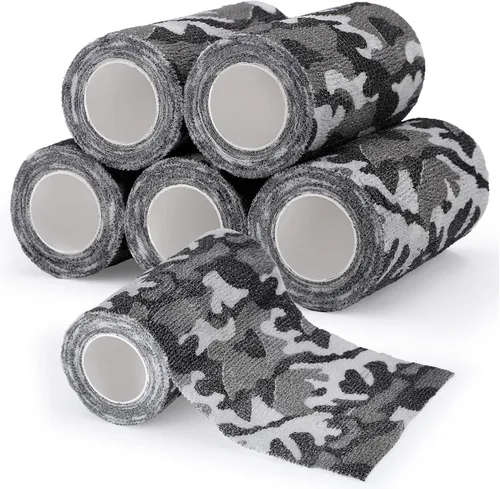 Vista 16 de Cinta adhesiva de camuflaje de 6 rollos, 1/2/3/4 pulgadas x 14.8 pies, vendaje autoadhesivo de camuflaje para acampar al aire libre, tira elástica