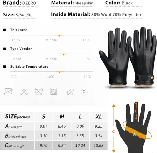 Vista 6 de OZERO Guantes de invierno para hombre, de piel de napa y cachemira, guantes de vestir para pantalla táctil, regalos térmicos para papá o marido