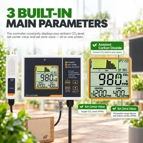Vista 3 de Controlador de CO2 con sensor de CO2 NDIR con cable, controlador de dióxido de carbono enchufable, el monitor de CO2 puede adaptarse con regulador
