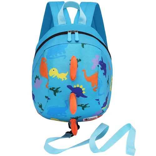 Vista 11 de DB Mini mochila de dinosaurio para niños pequeños con correa, arnés para niños y bebés (azul oscuro)