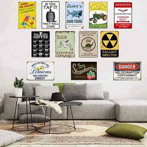 Vista 5 de Letreros de Hojalata Retro Estilo Vintage Beware Of Shark Letrero de Metal Pintura de Hierro para Interiores y Exteriores Hogar Bar Café Cocina